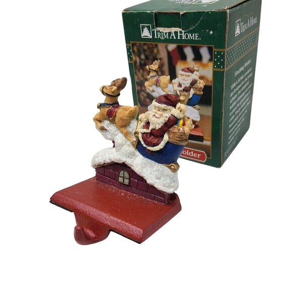 Vintage 1980s Trim A Home Santa and Reindeer Stocking Holder - Picture 3 of 6
